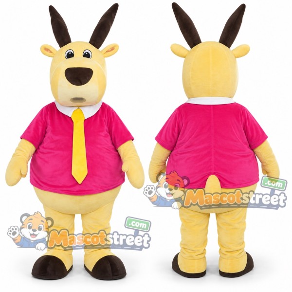 Yellow Donkey Mascot Costume with Pink Shirt and Yellow Tie