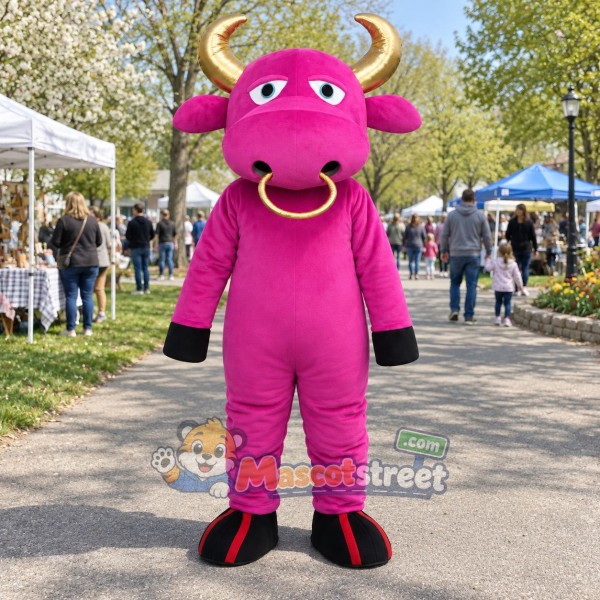 Magenta Bull Mascot Costume Magenta Bull Mascot Costume