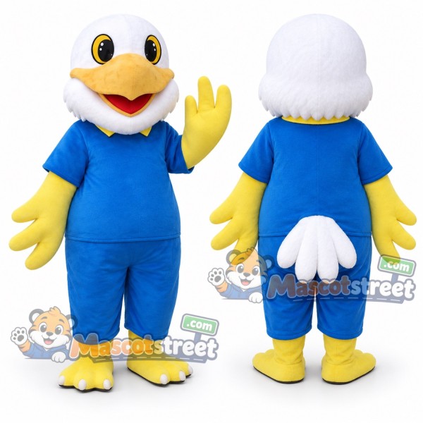 Bald Eagle Mascot Costume with Blue Shirt and Shorts