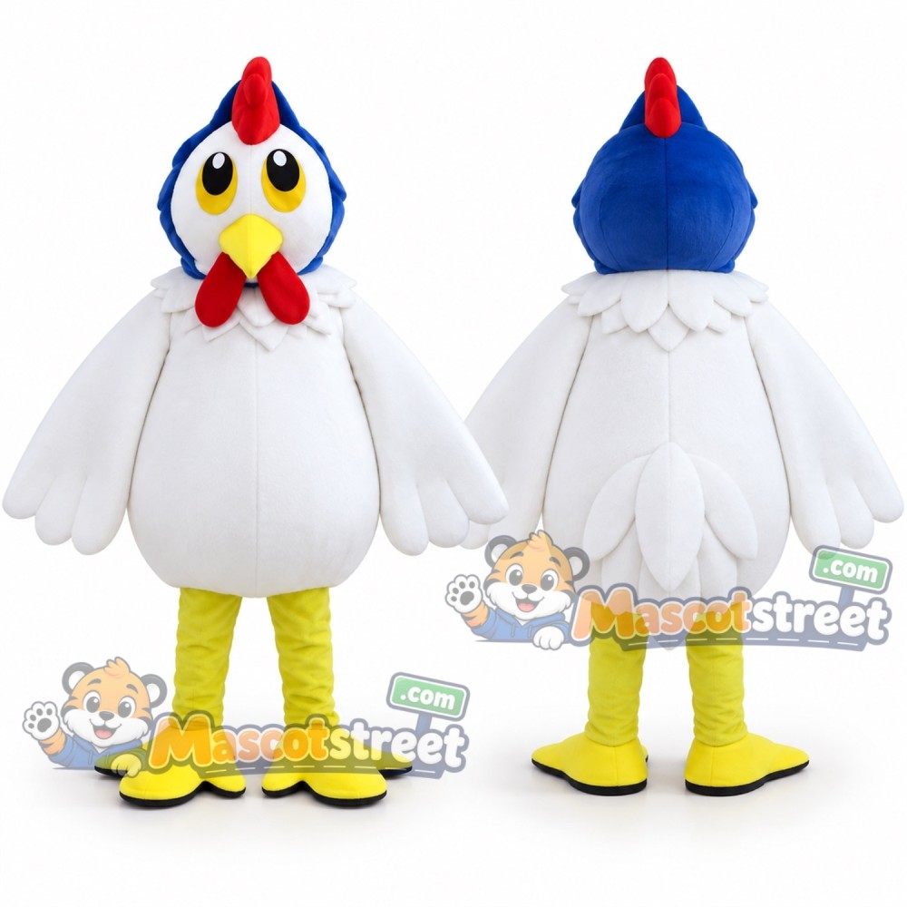 White Chicken with Blue Head Mascot Costume White Chicken with Blue Head Mascot Costume