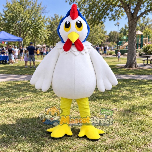 White Chicken with Blue Head Mascot Costume