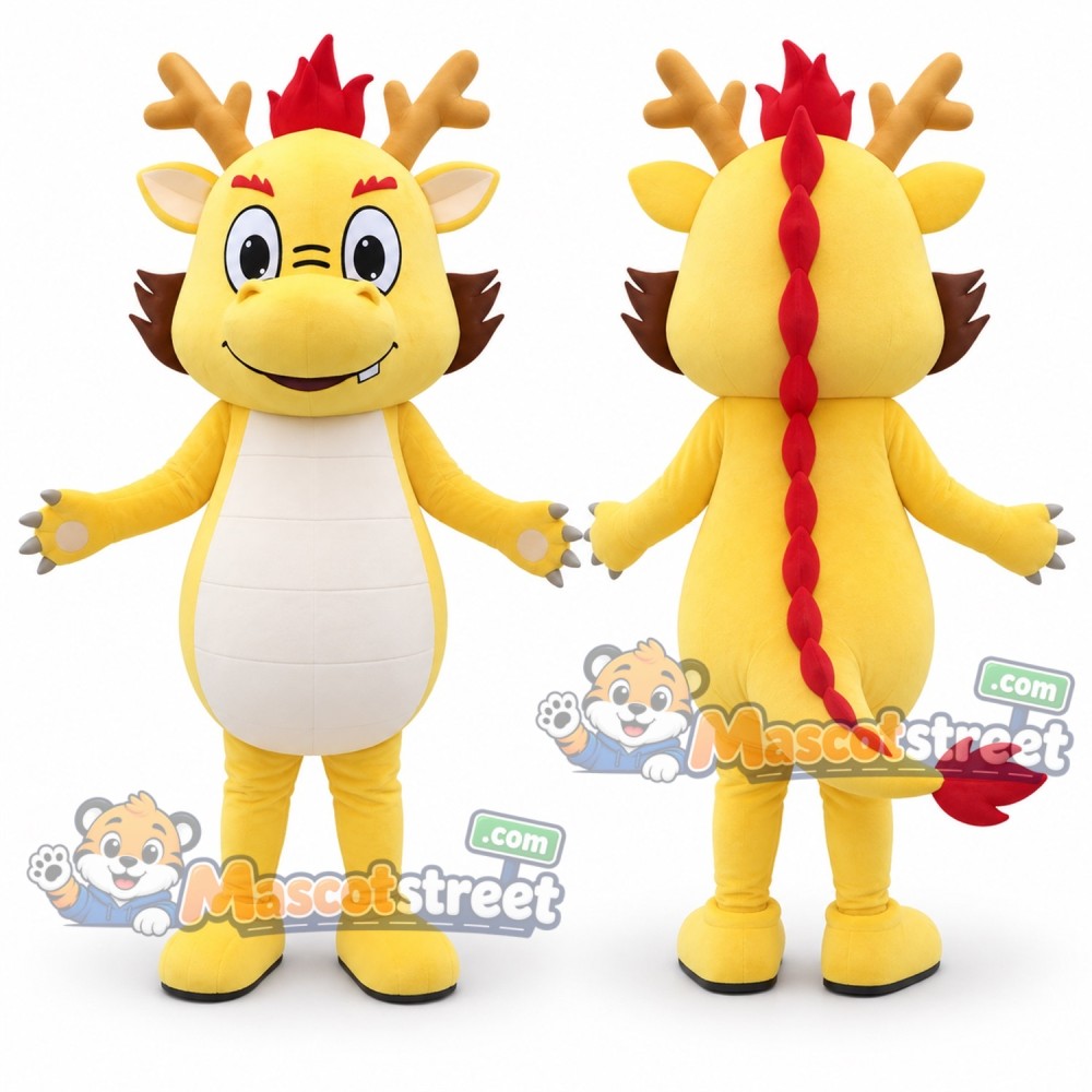 Yellow Dragon with Red Mane Mascot Costume Yellow Dragon with Red Mane Mascot Costume