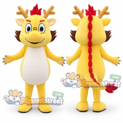 Yellow Dragon with Red Mane Mascot Costume Yellow Dragon with Red Mane Mascot Costume