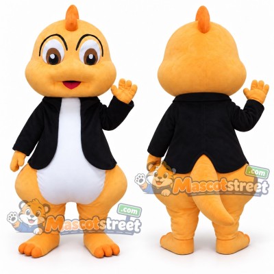 Orange Dinosaur Mascot Costume with Black Jacket