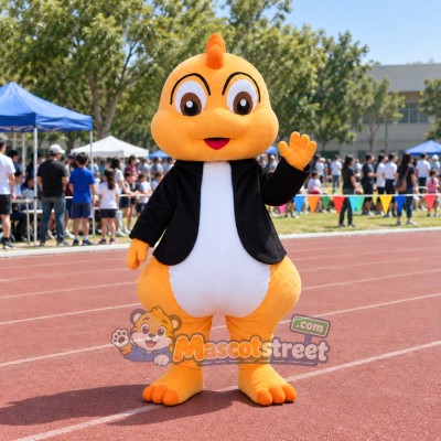 Orange Dinosaur Mascot Costume with Black Jacket