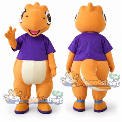 Orange Dinosaur Mascot Costume with Purple Shirt