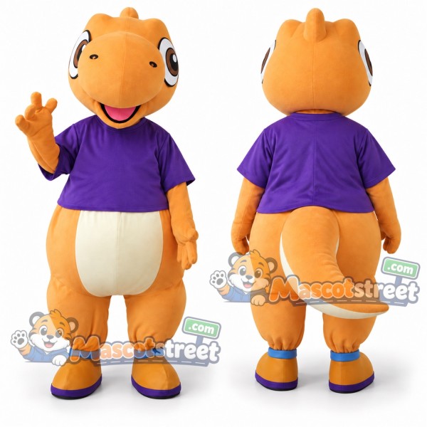 Orange Dinosaur Mascot Costume with Purple Shirt