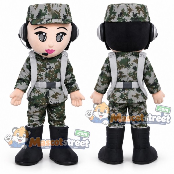 Soldier Mascot Costume with Camouflage Uniform and Helmet