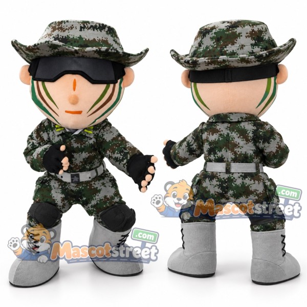 Soldier Mascot Costume with Camouflage Uniform and Boonie Hat