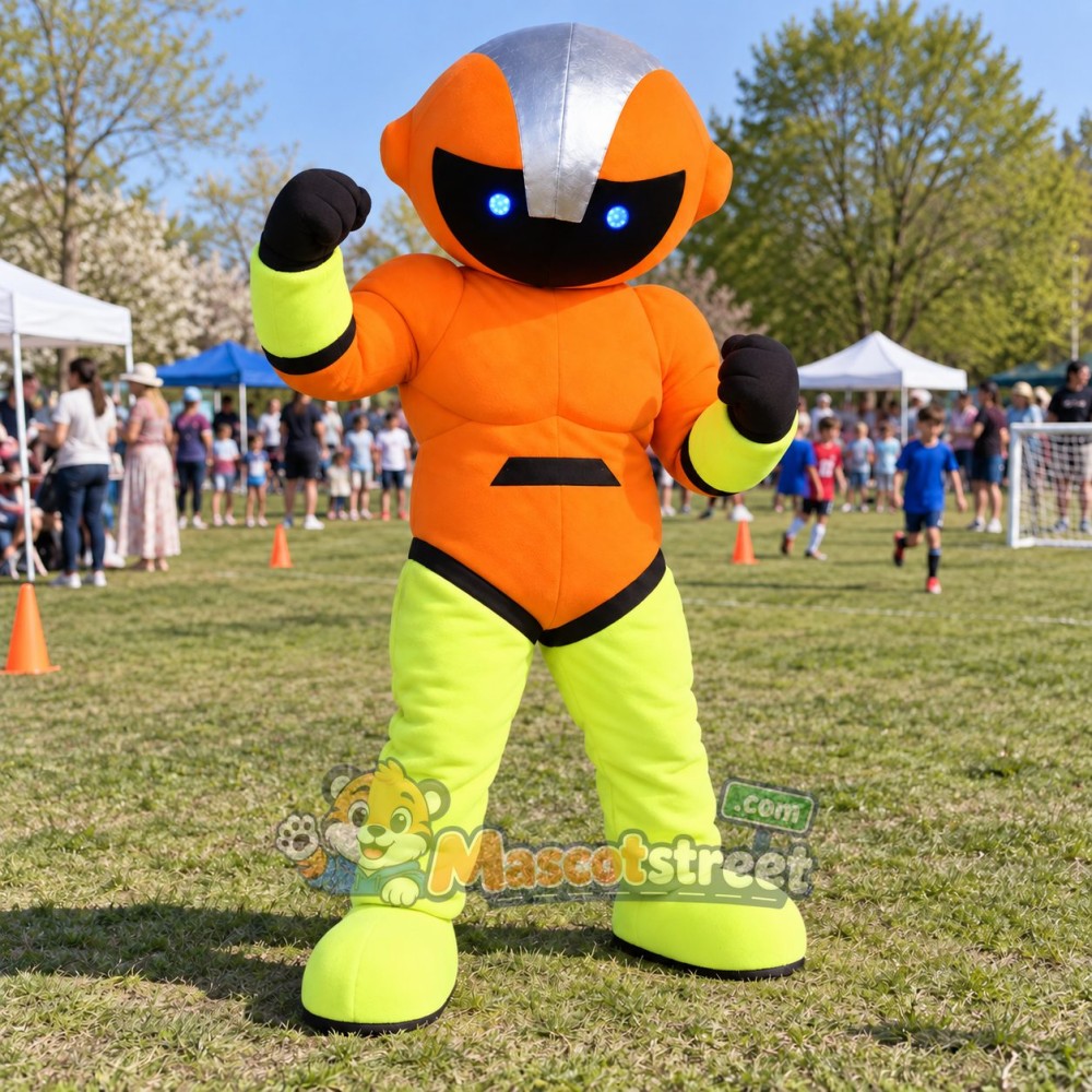 Orange and Silver Robot Mascot Costume Orange and Silver Robot Mascot Costume