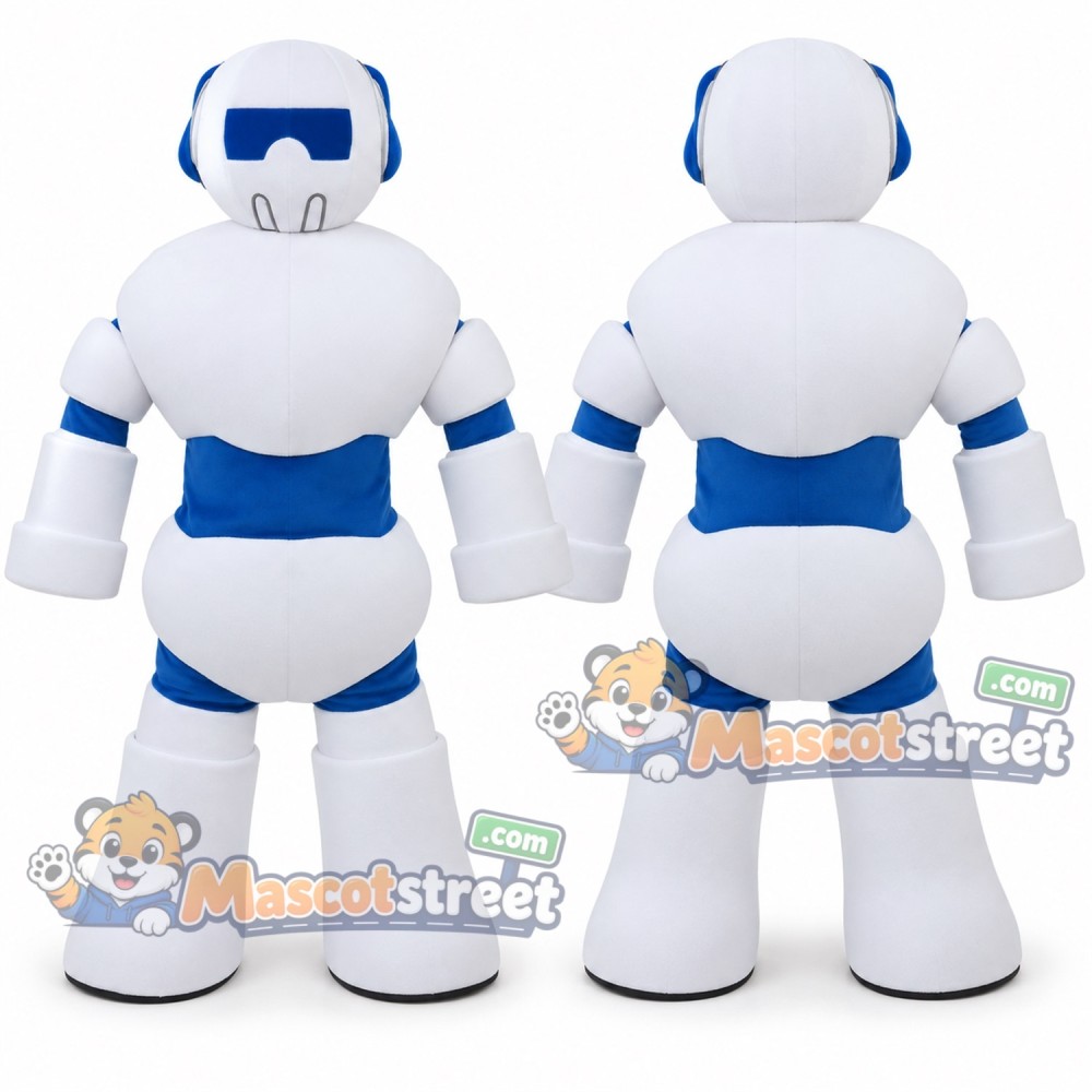 White and Blue Robot Mascot Costume White and Blue Robot Mascot Costume