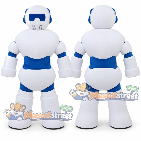 White and Blue Robot Mascot Costume
