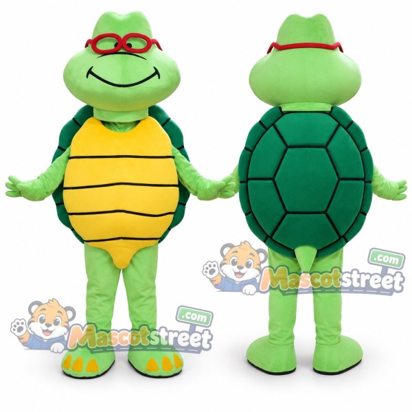 Green Turtle Mascot Costume with Red Glasses