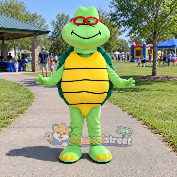 Green Turtle Mascot Costume with Red Glasses