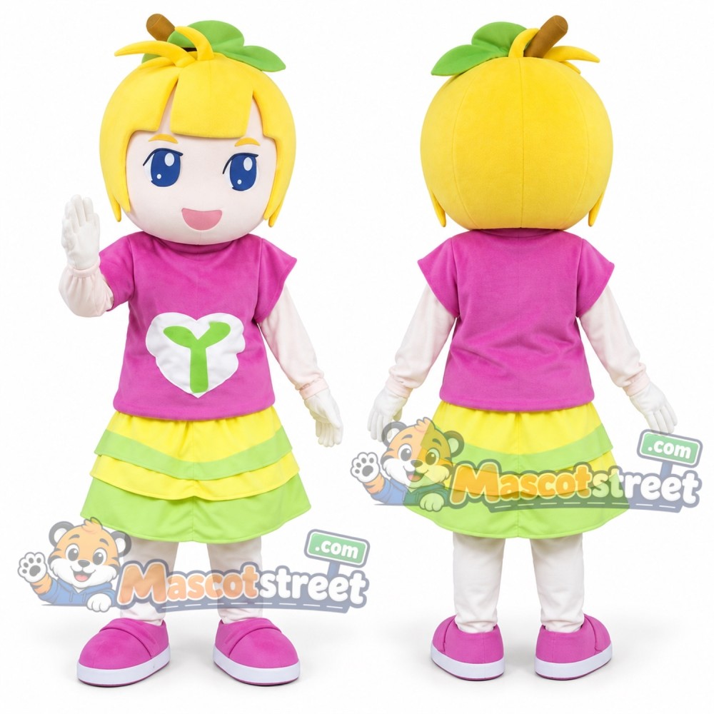 Lemon Girl Mascot Costume with Pink Shirt and Yellow Skirt Lemon Girl Mascot Costume with Pink Shirt and Yellow Skirt