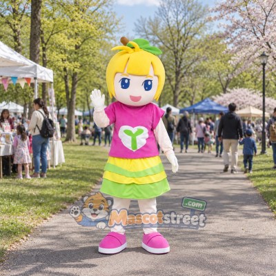Lemon Girl Mascot Costume with Pink Shirt and Yellow Skirt Lemon Girl Mascot Costume with Pink Shirt and Yellow Skirt