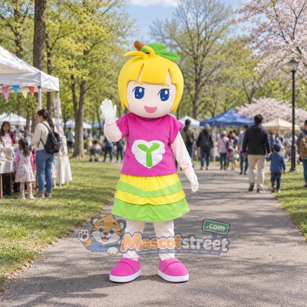 Lemon Girl Mascot Costume with Pink Shirt and Yellow Skirt Lemon Girl Mascot Costume with Pink Shirt and Yellow Skirt
