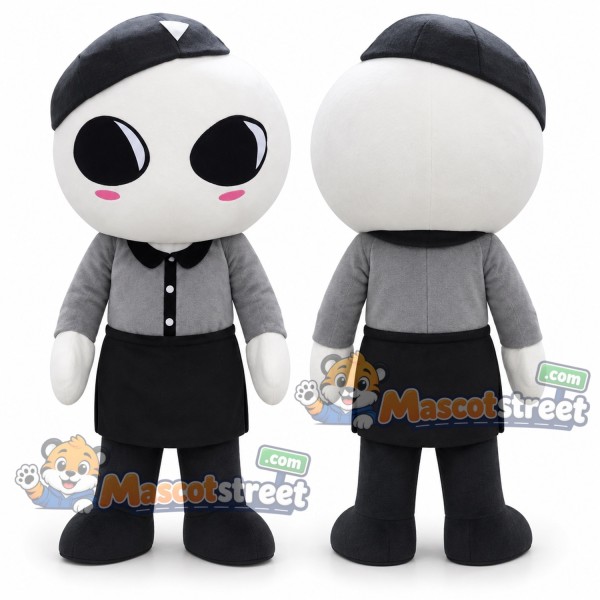 Black Eyed Alien Mascot Costume with Gray Shirt and Black Shorts