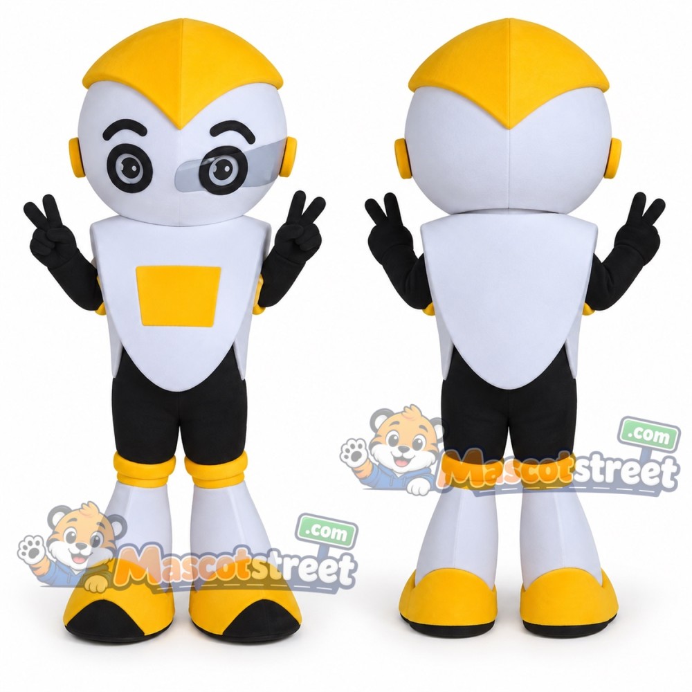 Yellow and White Robot Mascot Costume Yellow and White Robot Mascot Costume