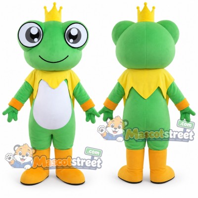 Green Frog Prince Mascot Costume with Yellow Collar and Crown Green Frog Prince Mascot Costume with Yellow Collar and Crown