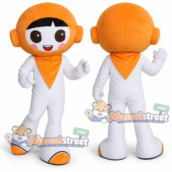 Orange Helmet Character Mascot Costume with White Suit