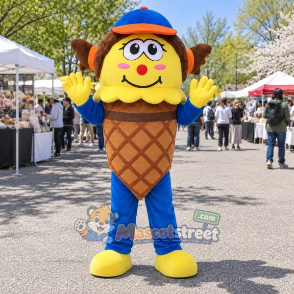 Ice Cream Cone Mascot Costume with Blue Cap and Blue Pants Ice Cream Cone Mascot Costume with Blue Cap and Blue Pants