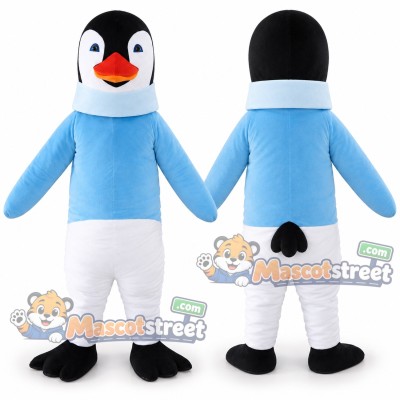 Black and White Penguin Mascot Costume with Light Blue Shirt