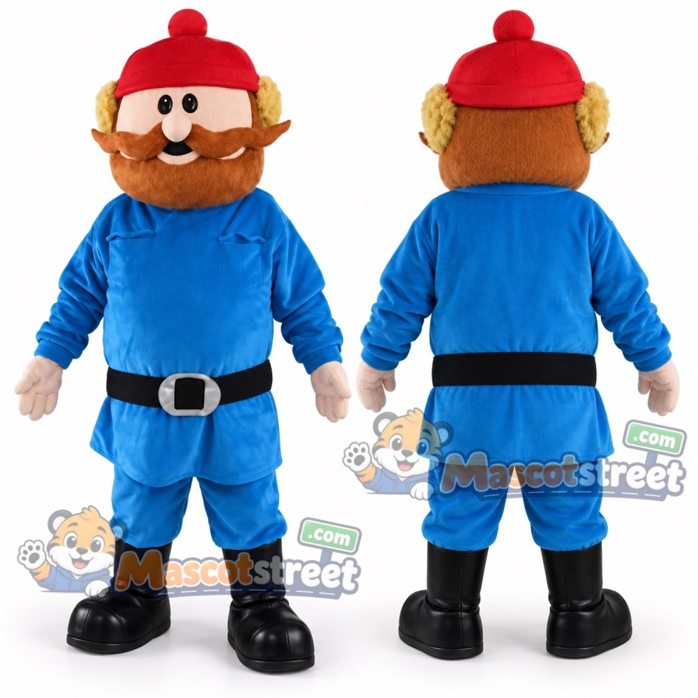 Bearded Sailor Mascot Costume with Blue Outfit and Red Cap Bearded Sailor Mascot Costume with Blue Outfit and Red Cap