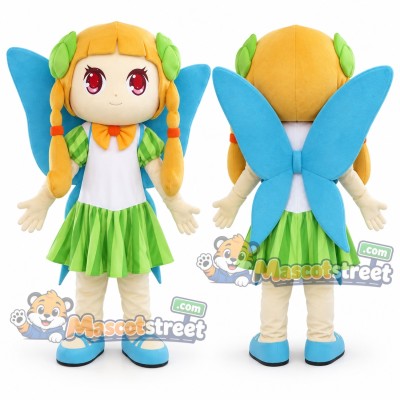 Blond Fairy Mascot Costume with White Shirt and Green Skirt Blond Fairy Mascot Costume with White Shirt and Green Skirt