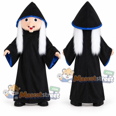 Witch Mascot Costume with Black Robe and Pointed Hat