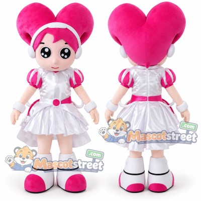 Pink Haired Girl Mascot Costume with White Dress