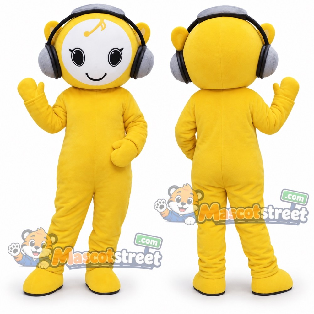 Yellow Music Character Mascot Costume with Headphones Yellow Music Character Mascot Costume with Headphones