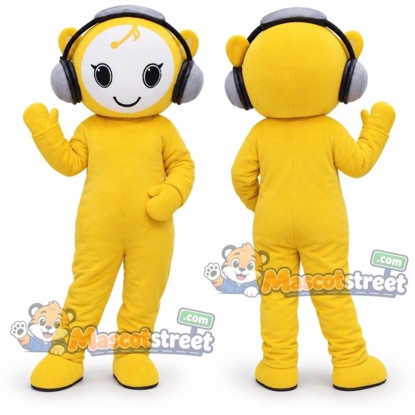 Yellow Music Character Mascot Costume with Headphones