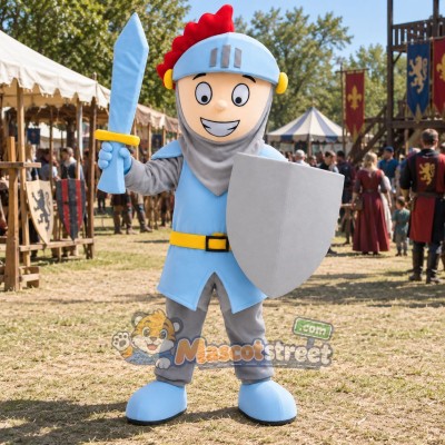 Knight Mascot Costume with Blue and Silver Armor and Helmet Knight Mascot Costume with Blue and Silver Armor and Helmet