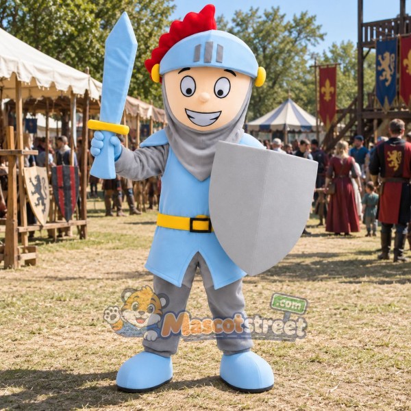 Knight Mascot Costume with Blue and Silver Armor and Helmet Knight Mascot Costume with Blue and Silver Armor and Helmet