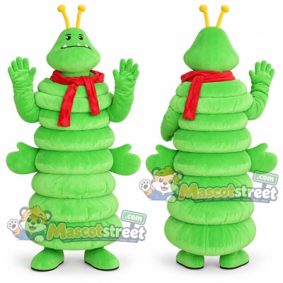 Green Caterpillar Mascot Costume with Red Scarf Green Caterpillar Mascot Costume with Red Scarf