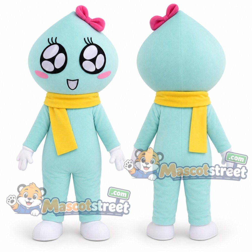 Light Blue Water Drop Mascot Costume with Yellow Scarf