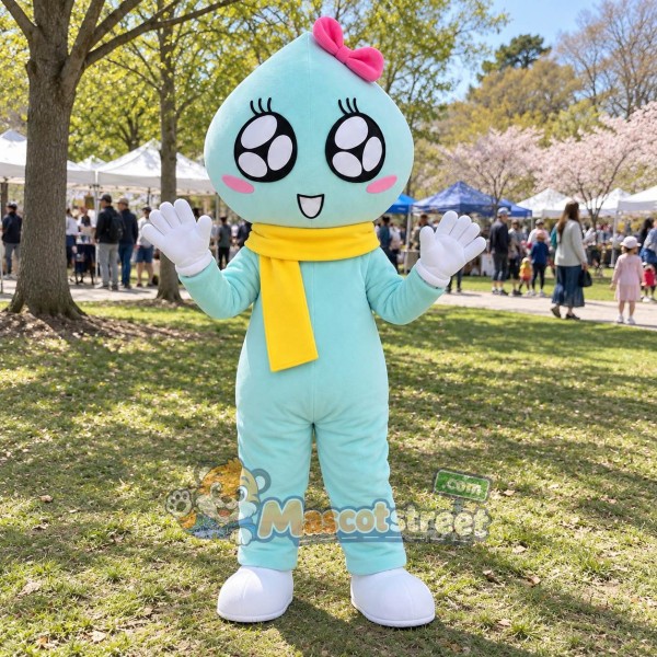Light Blue Water Drop Mascot Costume with Yellow Scarf Light Blue Water Drop Mascot Costume with Yellow Scarf