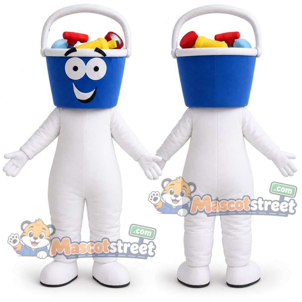 Blue Bucket Mascot Costume Blue Bucket Mascot Costume
