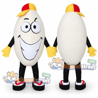 White Rice Grain Mascot Costume with Yellow and Red Cap White Rice Grain Mascot Costume with Yellow and Red Cap