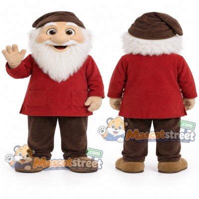 Bearded Dwarf Mascot Costume with Red Sweater, Brown Pants and Brown Cap Bearded Dwarf Mascot Costume with Red Sweater, Brown Pants and Brown Cap