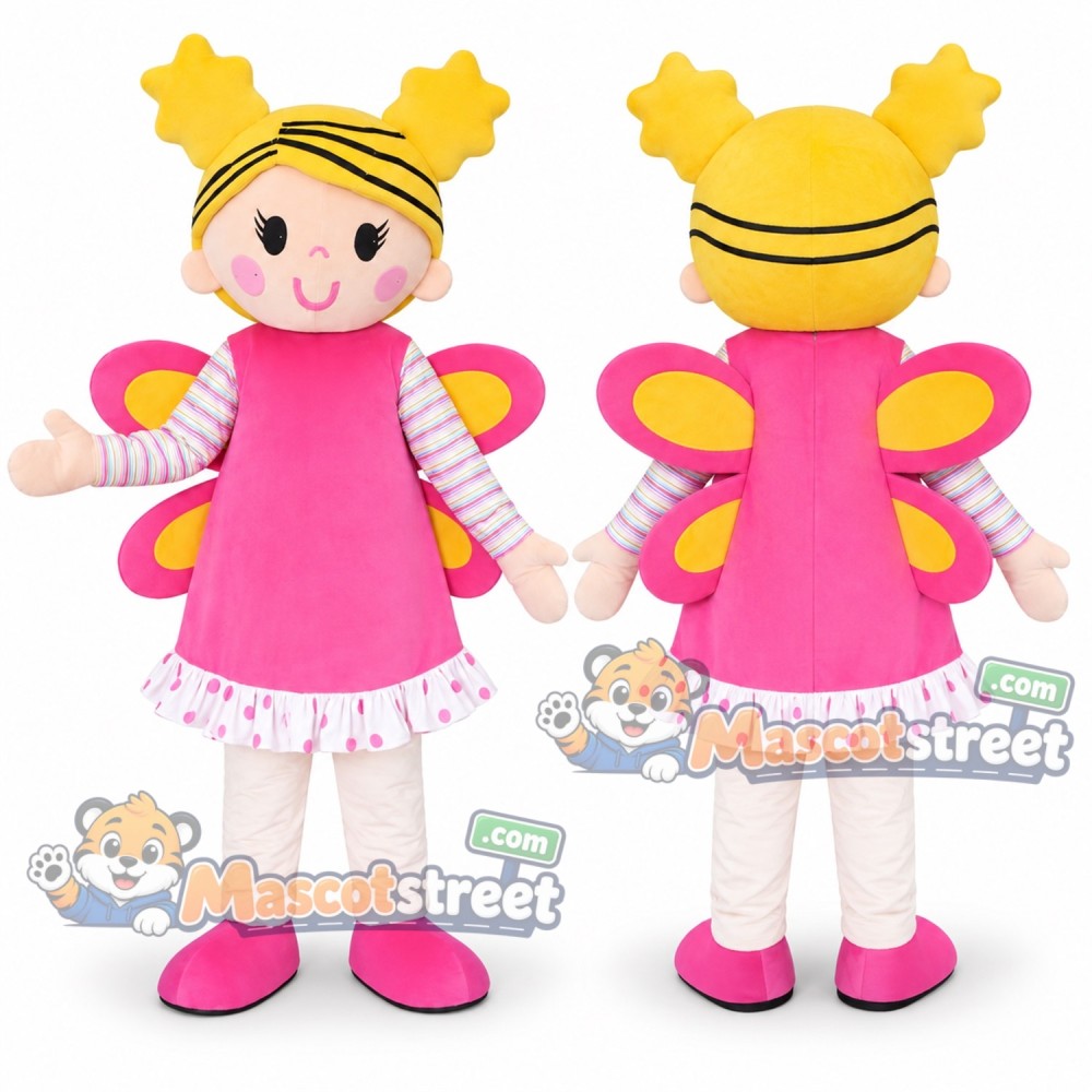 Blond Fairy Mascot Costume with Pink Dress