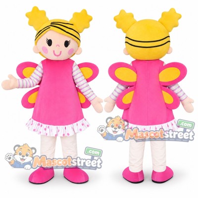 Blond Fairy Mascot Costume with Pink Dress