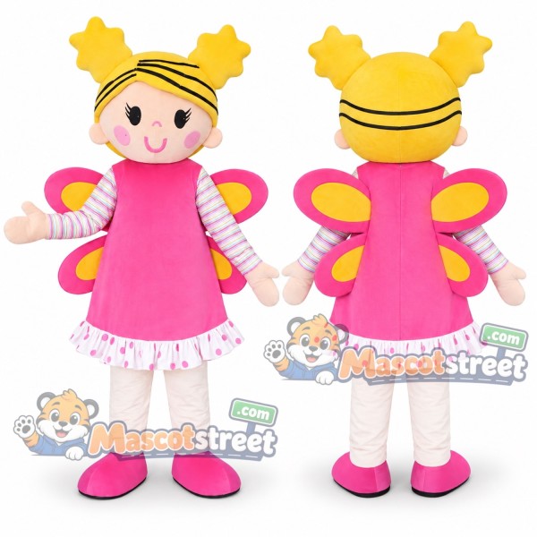 Blond Fairy Mascot Costume with Pink Dress