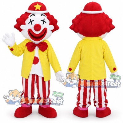 Clown Mascot Costume with Yellow Coat, Red Striped Pants and Red Hat Clown Mascot Costume with Yellow Coat, Red Striped Pants and Red Hat