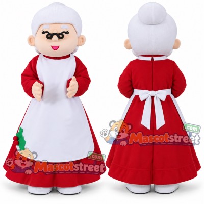 Mrs Claus Mascot Costume with Red Dress and White Apron