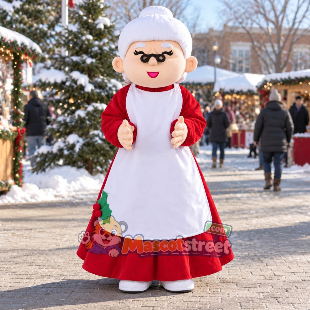 Mrs Claus Mascot Costume with Red Dress and White Apron Mrs Claus Mascot Costume with Red Dress and White Apron