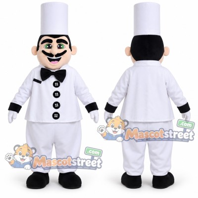 Chef Mascot Costume with White Uniform and Tall Chef Hat Chef Mascot Costume with White Uniform and Tall Chef Hat