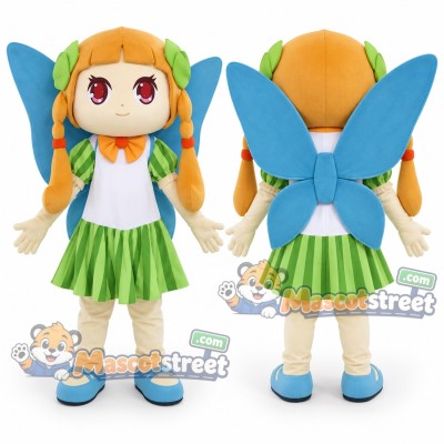 Blond Fairy Mascot Costume with White Shirt and Green Skirt Blond Fairy Mascot Costume with White Shirt and Green Skirt