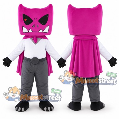 Pink Monster Mascot Costume with Gray Suit and Pink Cape Pink Monster Mascot Costume with Gray Suit and Pink Cape
